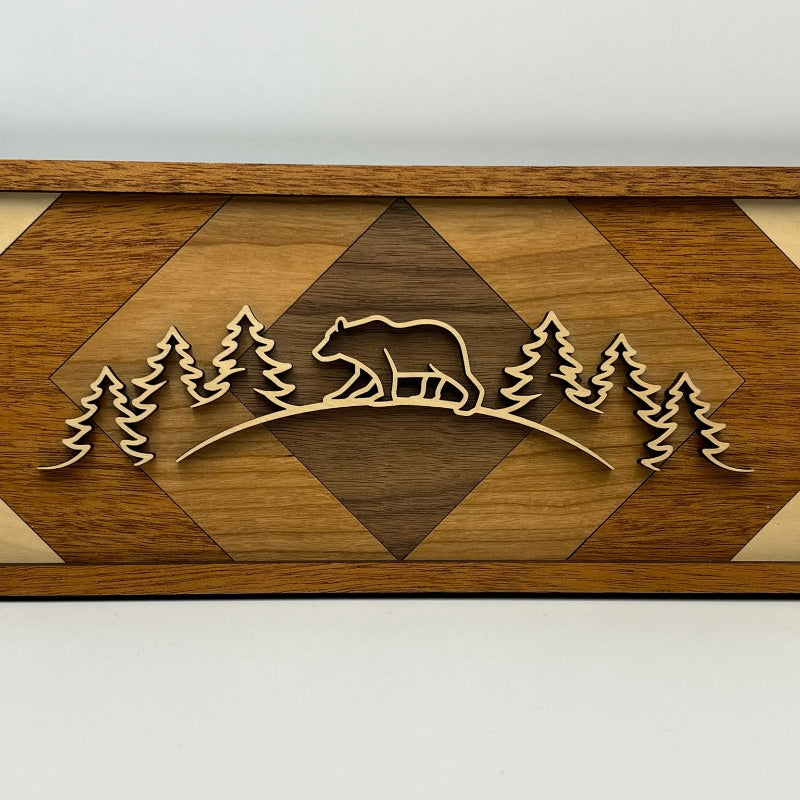 Bear line art wood wall decor, Geometric Diamond backer