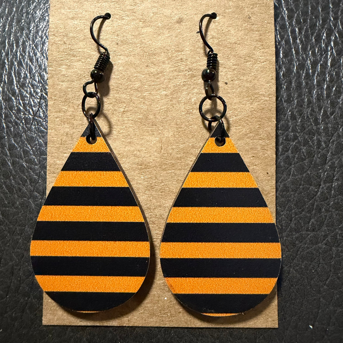 Stripes UV printed earrings shown from another angle