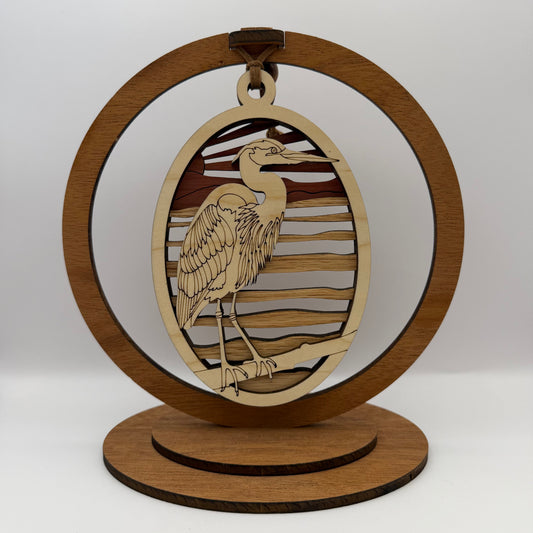 Great Blue Heron Wall Art Mini shown in a display stand