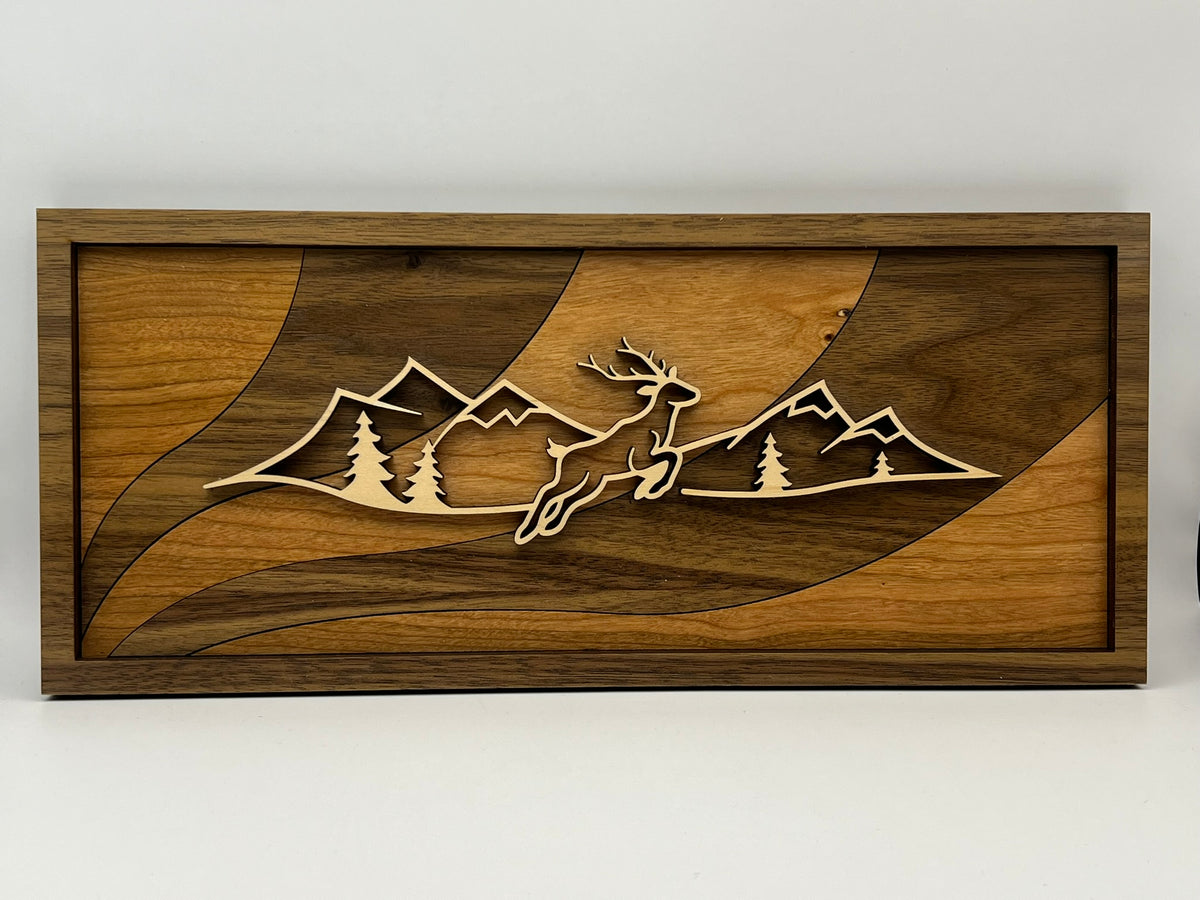 Deer line art wood wall decor