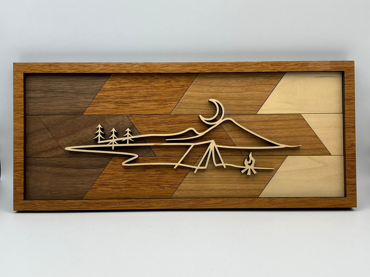 Tent line art wood wall decor