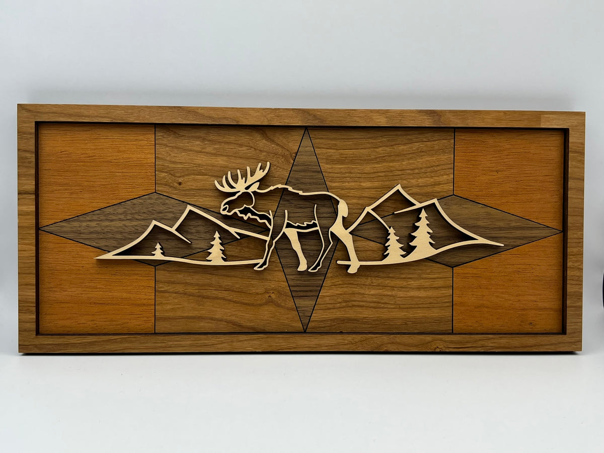 Moose line art wood wall decor