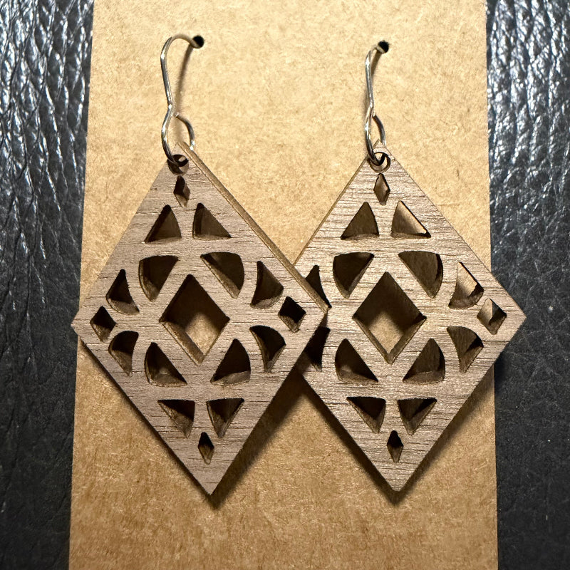 Close-up detail of diamond wood earring grain