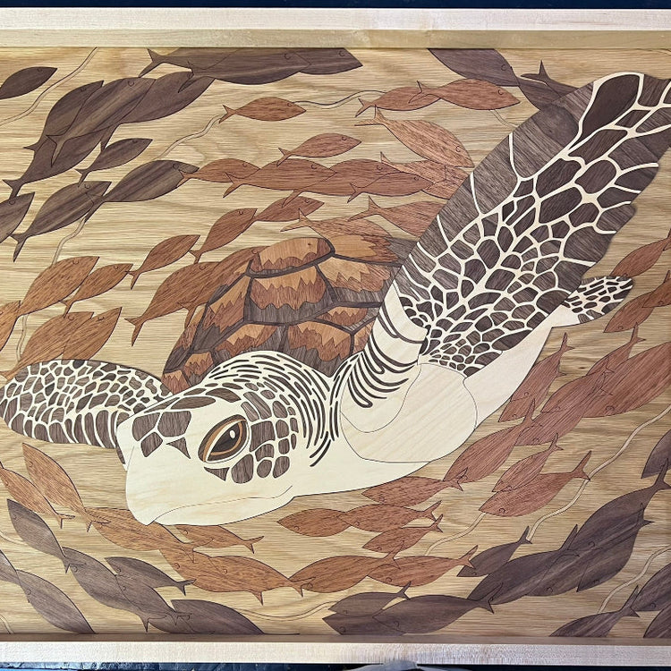 Sea Turtle Wall Art Large, a handcrafted wood inlay piece