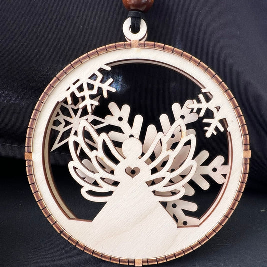 Baltic birch flex ornament featuring an angel design, handmade in Wellsville, UT