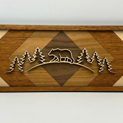 Bear line art wood wall decor, Geometric Diamond backer