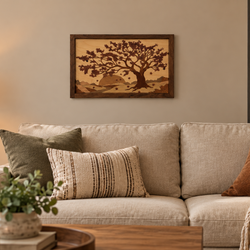 Cherry Blossom Art work on a living room wall
