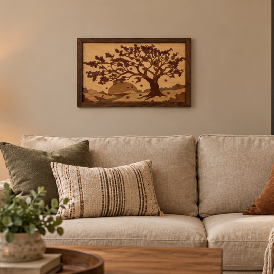 Cherry Blossom Art work on a living room wall