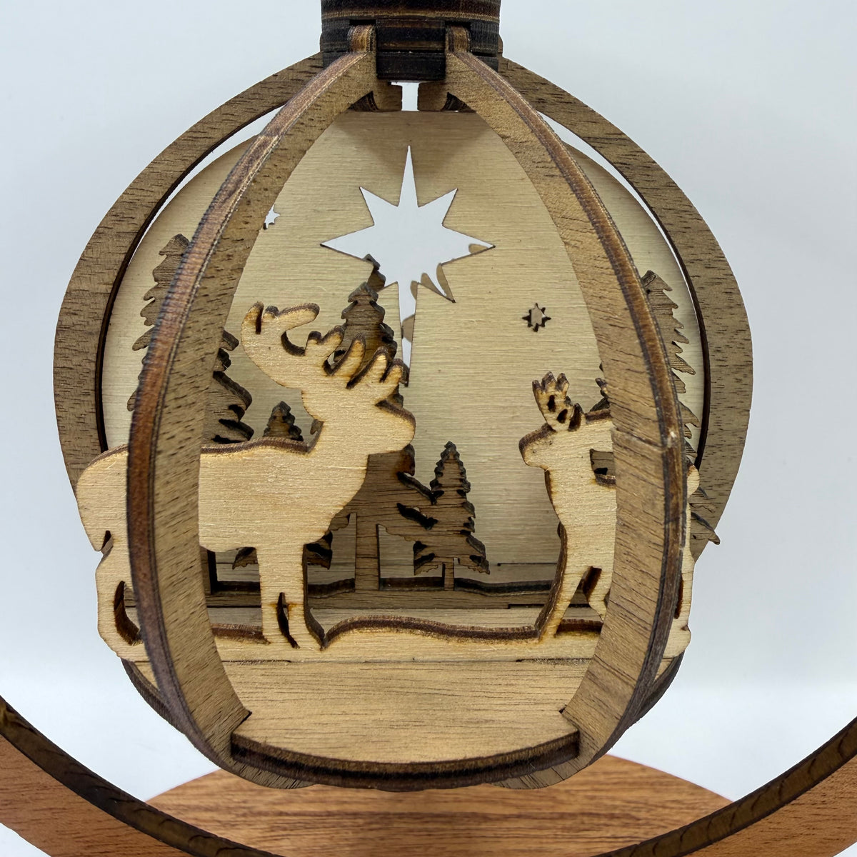 Close-up of the 3D Deer wood ornament