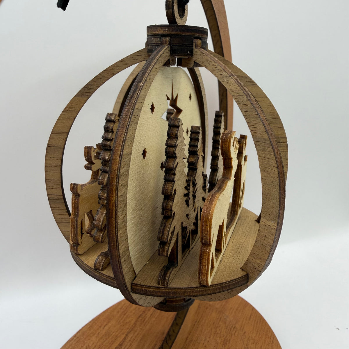 Detail view of the 3D Deer wood ornament design
