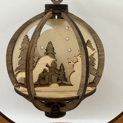 Close-up of the 3D Fox wood ornament