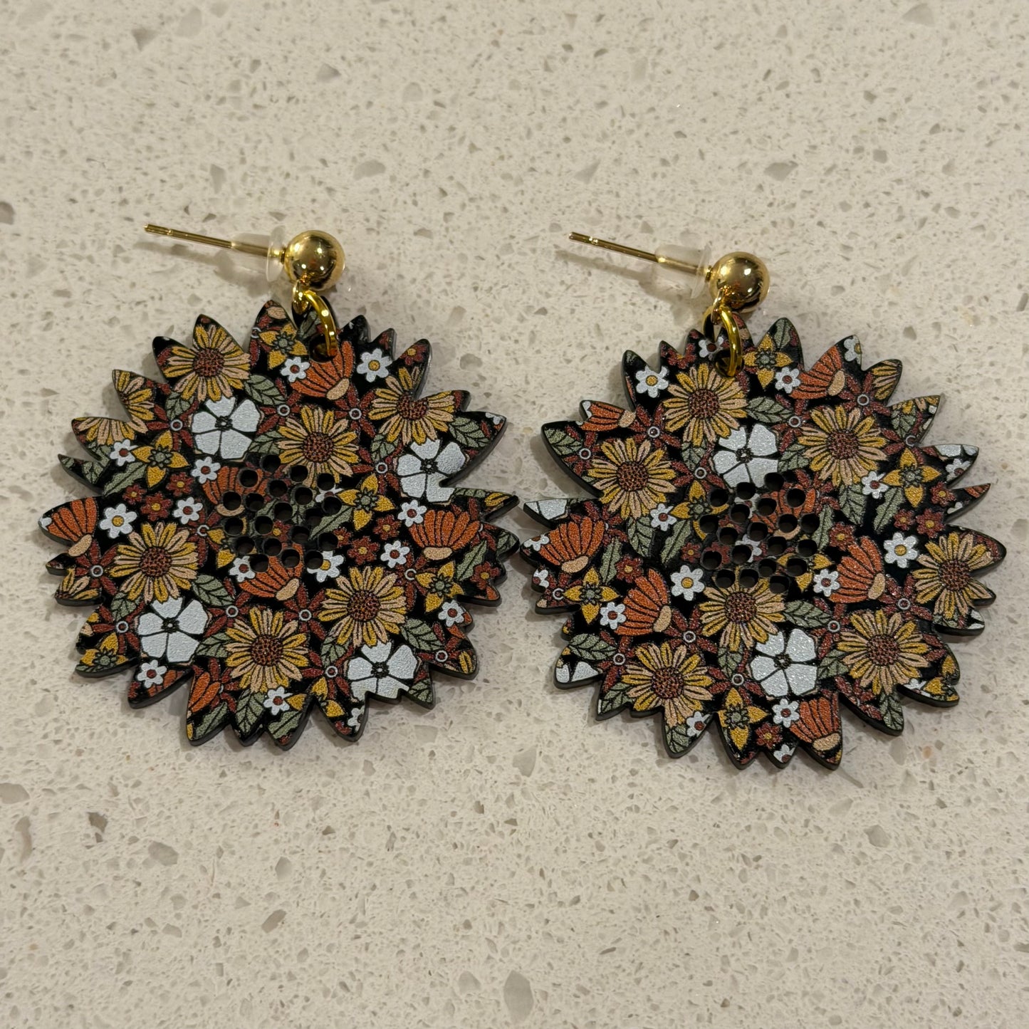 Sunflower printed acrylic earrings in sunflower shape