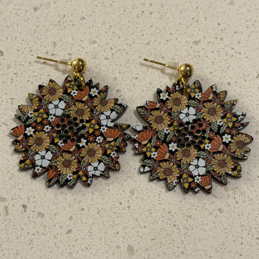 Sunflower printed acrylic earrings in sunflower shape