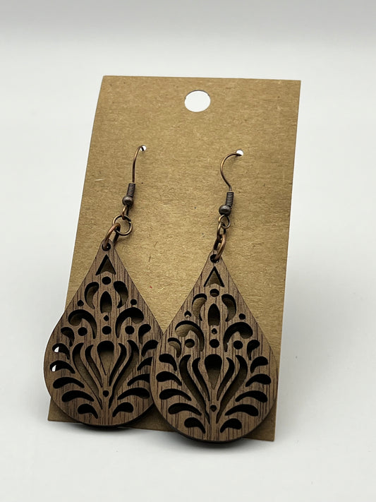 Teardrop Cut Wood Earrings