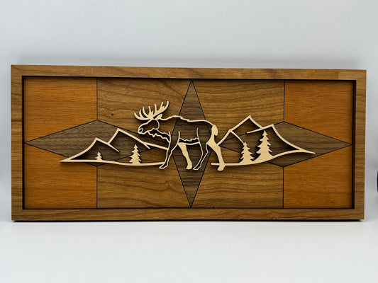 Moose line art wood wall decor