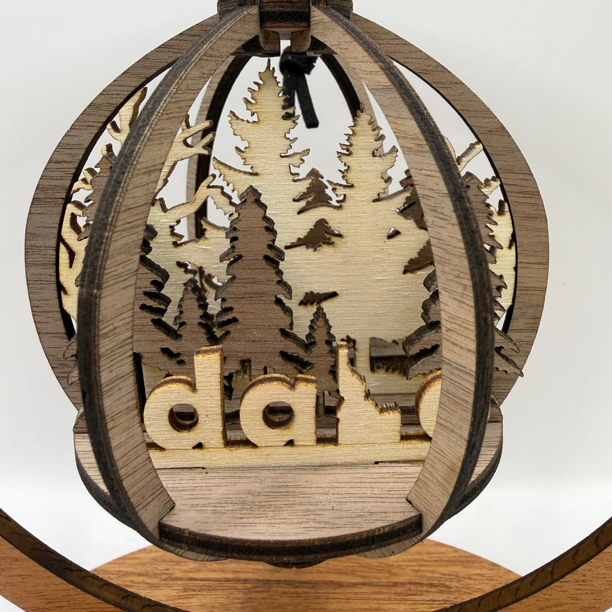 Close-up of the 3D Idaho wood ornament