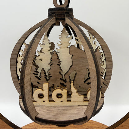 Close-up of the 3D Bigfoot Idaho wood ornament