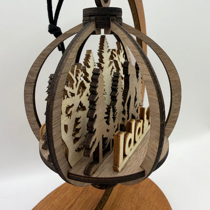 Detail view of the 3D Bigfoot Idaho wood ornament design