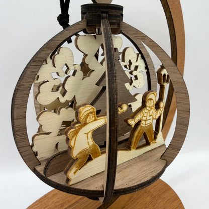 Detail view of the 3D Kids wood ornament design