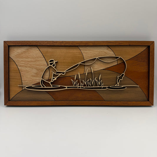 Fly Fishing line art wood wall decor