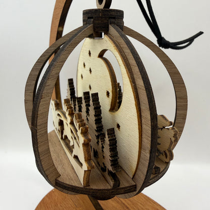 Detail view of the 3D Santa wood ornament design