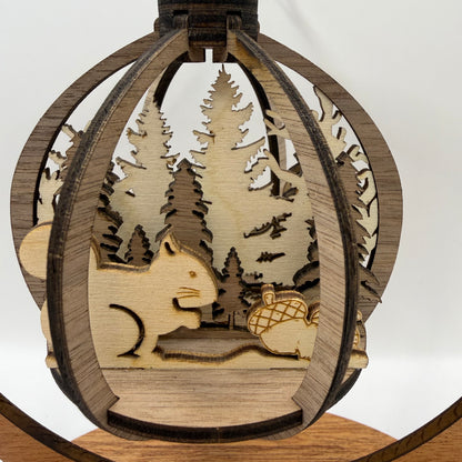 Close-up of the 3D Squirrel wood ornament