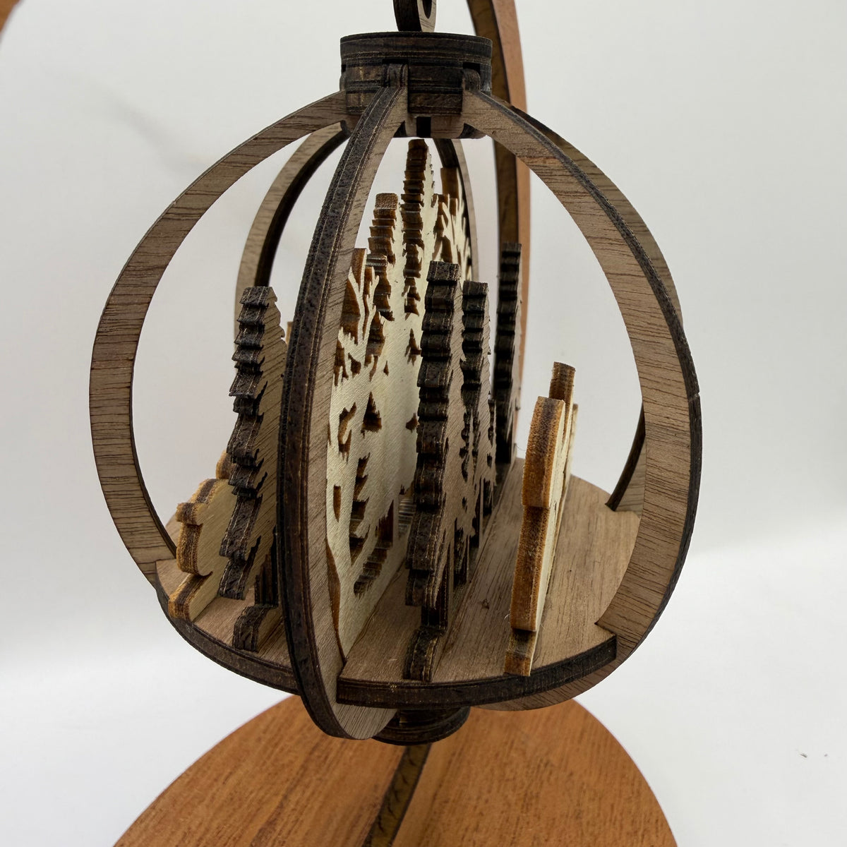 Detail view of the 3D Squirrel wood ornament design
