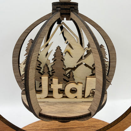 Close-up of the 3D Utah wood ornament