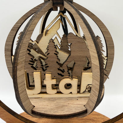 Close-up of the 3D Bigfoot Utah wood ornament