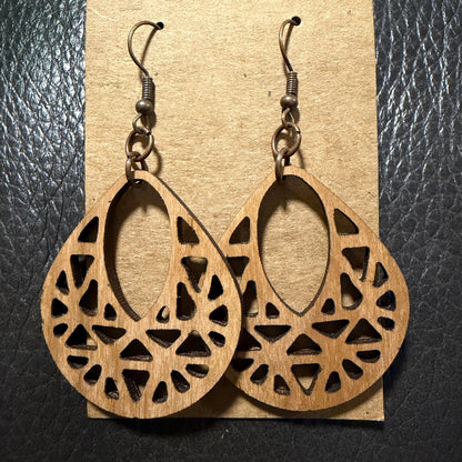 Teardrop basket style earrings displayed as a pair