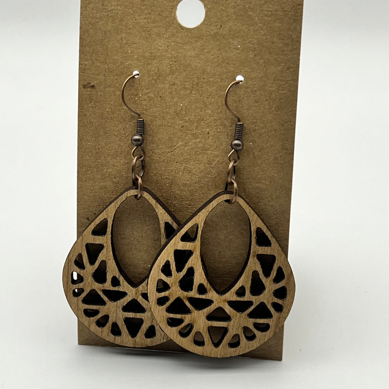 Teardrop basket-style earrings in walnut, cherry, or black acrylic