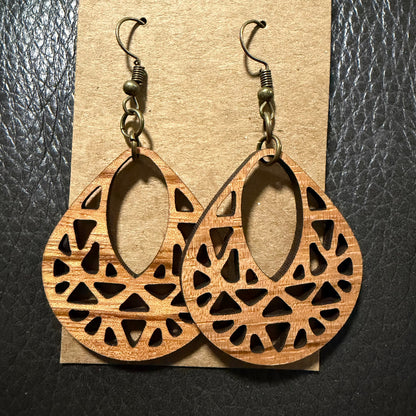 Close-up detail of teardrop basket style earring weave