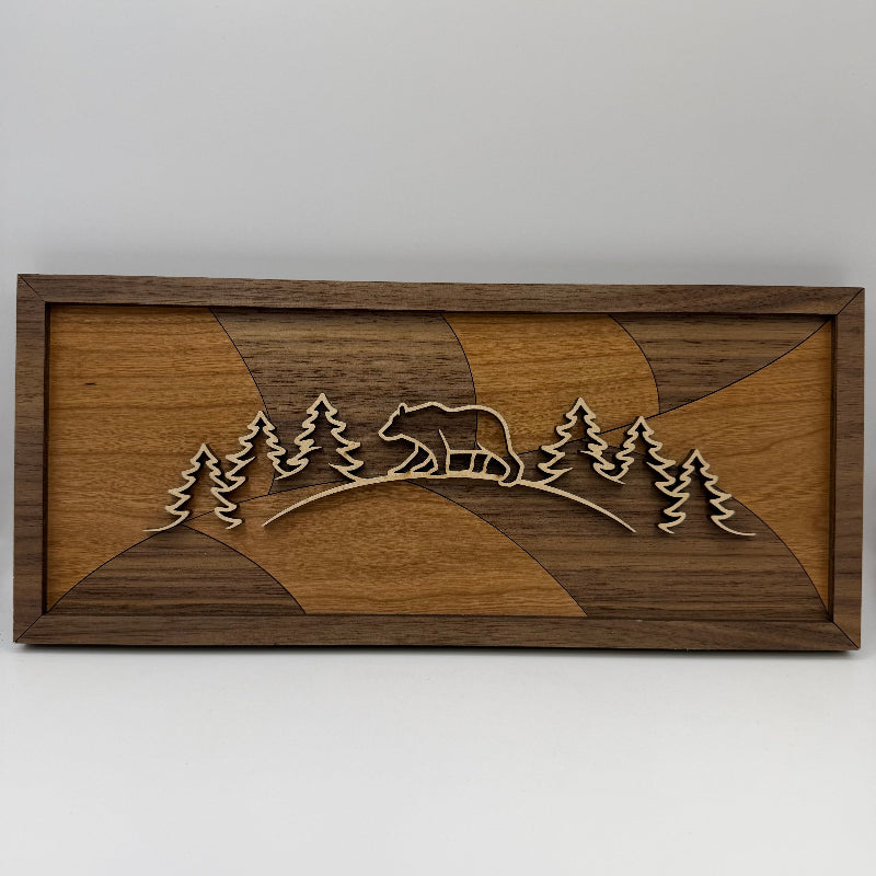 Bear line art wood wall decor, Curved Horizon backer