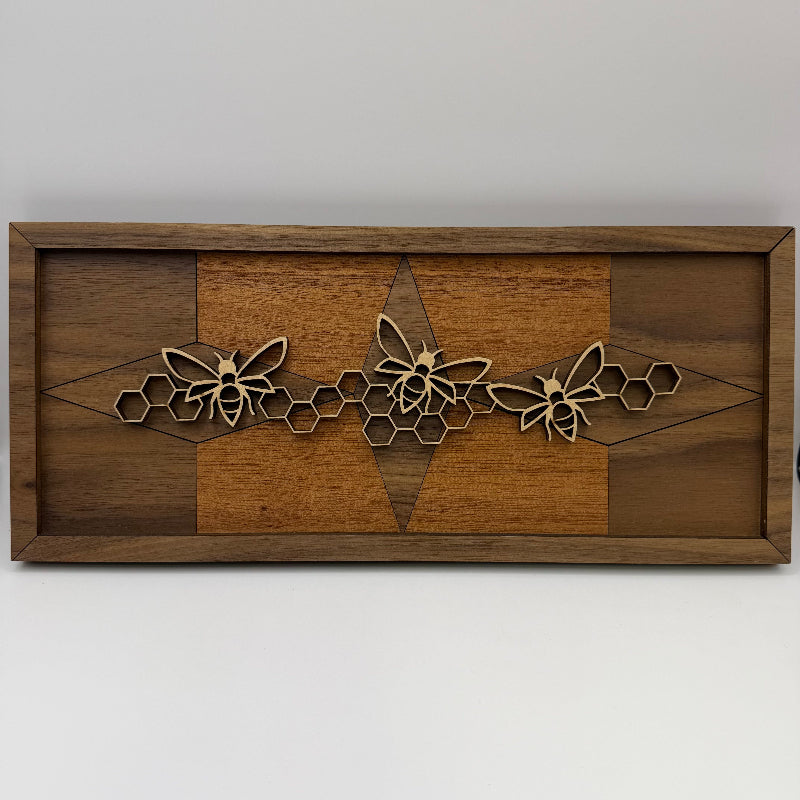 Bee line art wood wall decor, Geometric Diamond backer