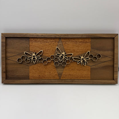 Bee line art wood wall decor, Geometric Diamond backer