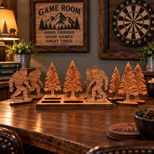 Bigfoot vs. Trees Wooden Tic-Tac-Toe Game