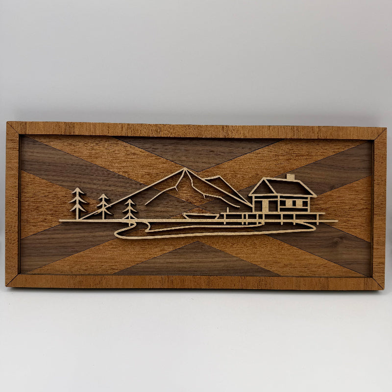 Lakehouse line art wood wall decor