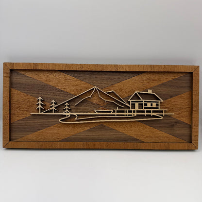 Lakehouse line art wood wall decor