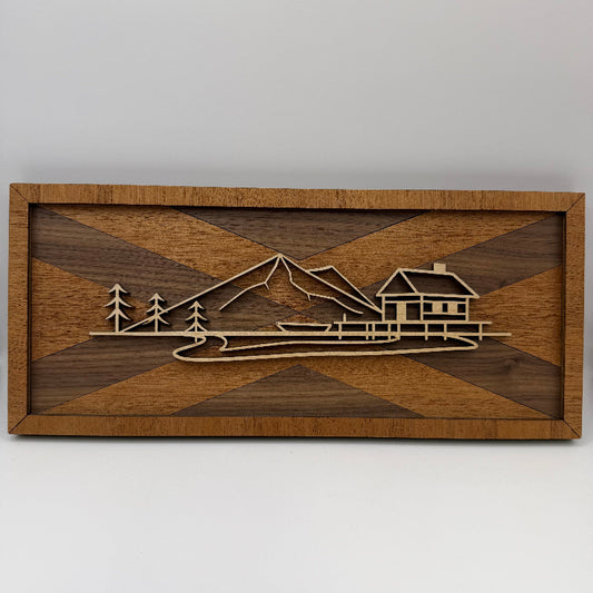 Lakehouse line art wood wall decor