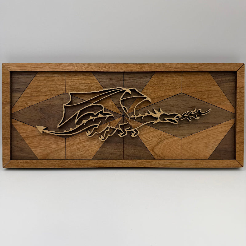 Dragon line art wood wall decor