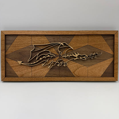 Dragon line art wood wall decor