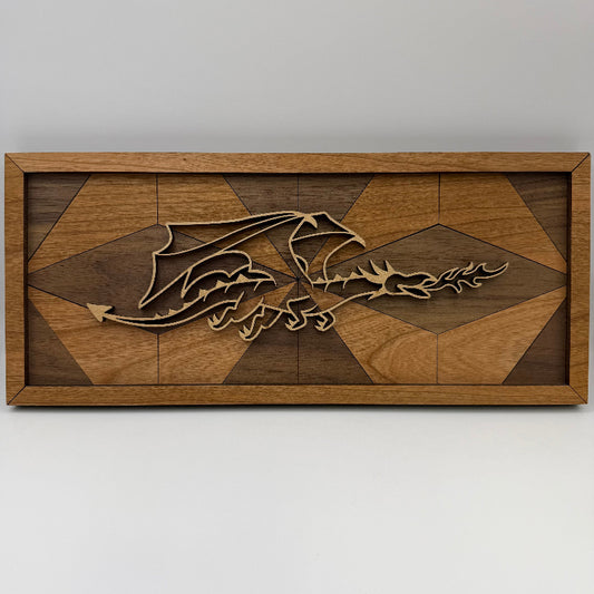 Dragon line art wood wall decor