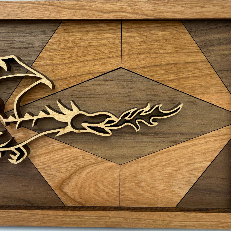 Dragon line art wood wall decor (close-up)