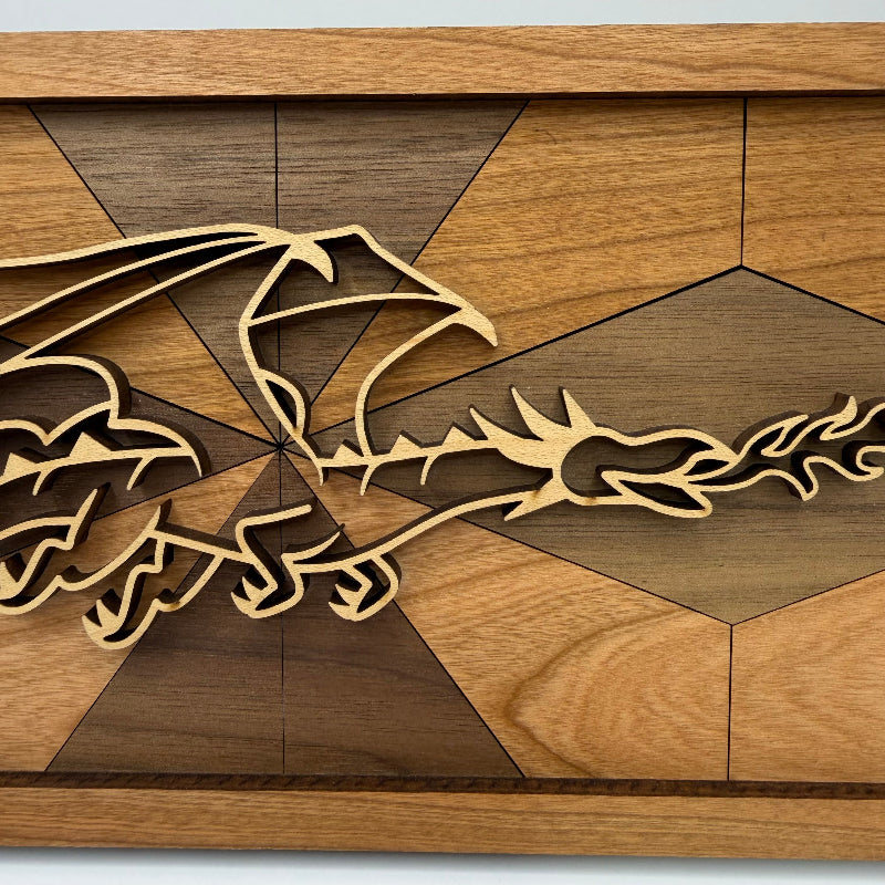 Dragon line art wood wall decor (close-up)