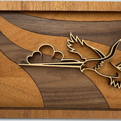 Eagle line art wood wall decor, Swoop backer (close-up)