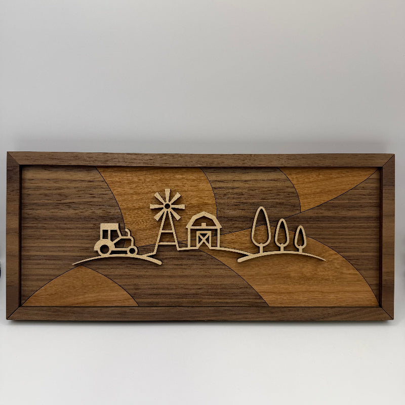 Farm line art wood wall decor