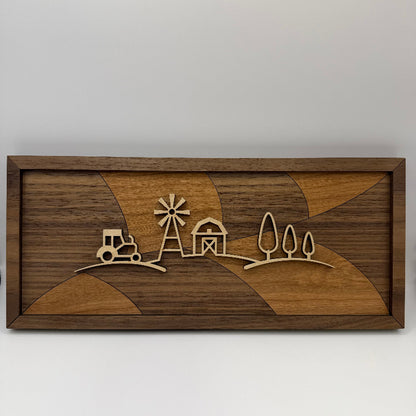 Farm line art wood wall decor