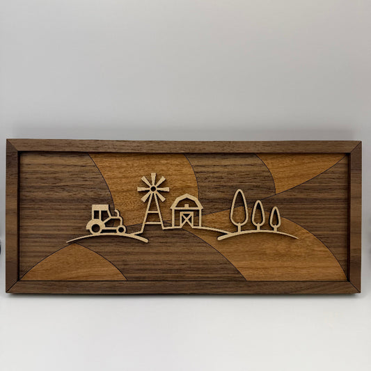 Farm line art wood wall decor