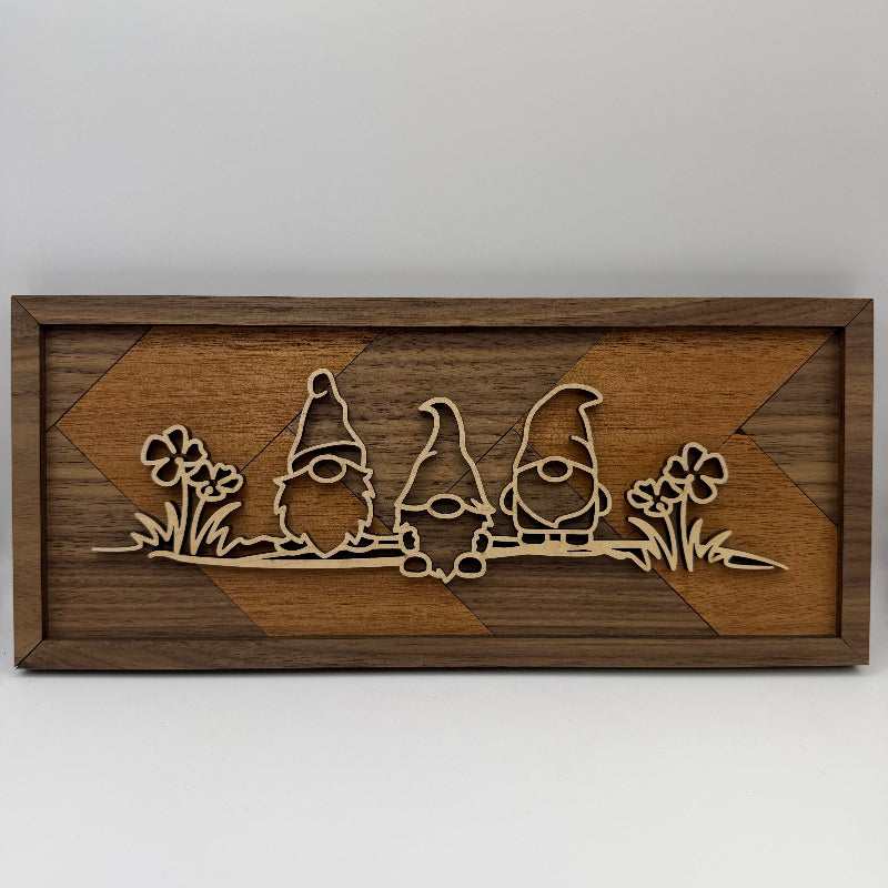 Gnomes line art wood wall decor