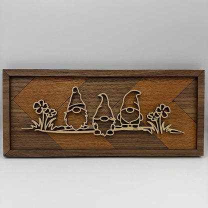 Gnomes line art wood wall decor